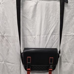 Men's Black Crossbody Messenger Bag with Red Accents